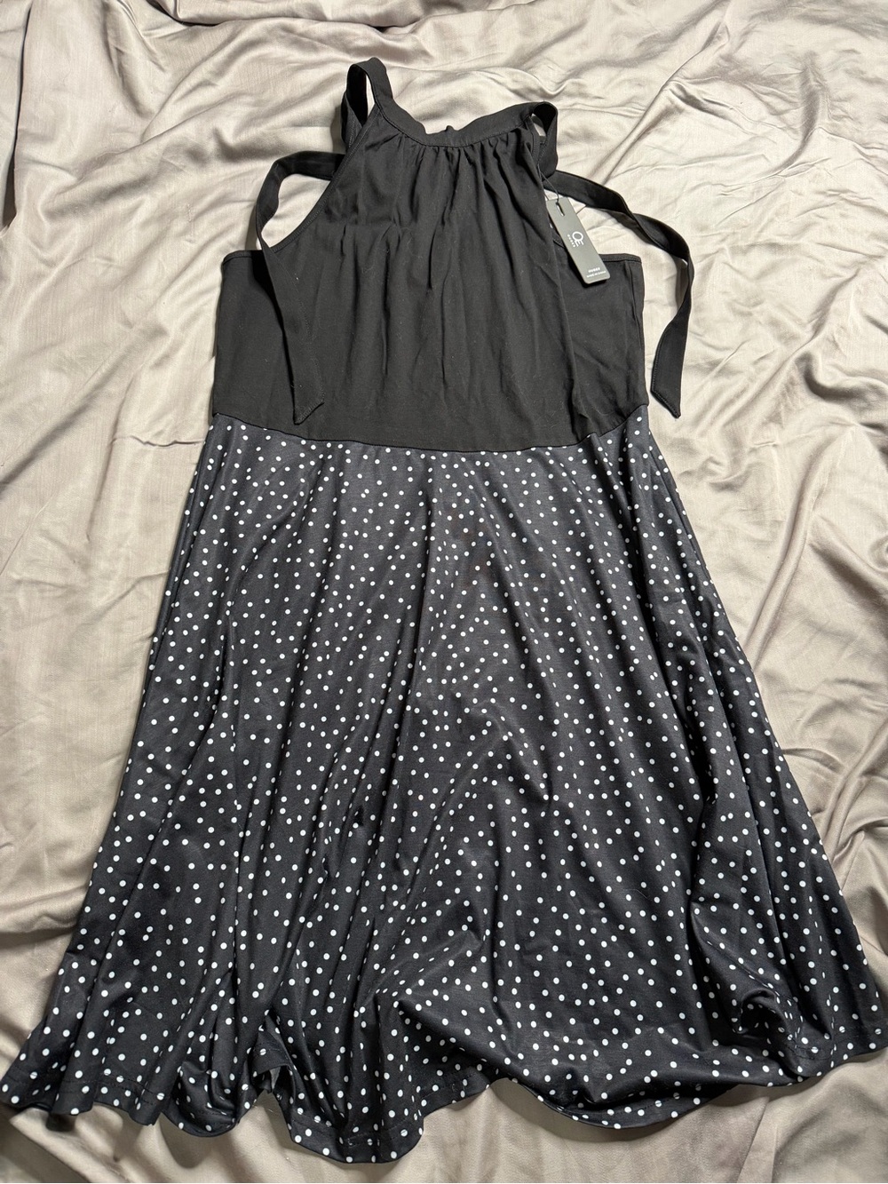Black Polka Dot Casual Midi Dress - Unbranded